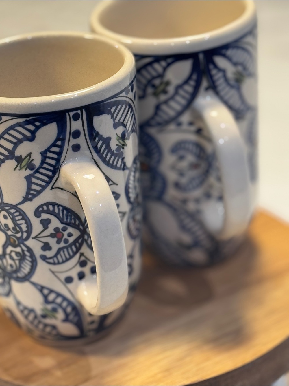 Tunis World Market Set of 2 White And Blue Hand Painted Ceramic Mug - Picture 6 of 7